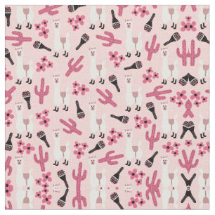 Adorable Pink White Llama Maraca Cactus Floral Stoff