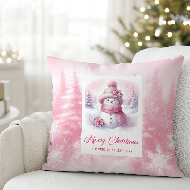 Adorable Pinkmas Snowman Christmas Pillow Decor Kissen (Adorable Pinkmas Snowman Christmas Pillow Decor)