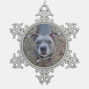 Adorable Pitbull Weihnachtsschmuck Schneeflocken Zinn-Ornament