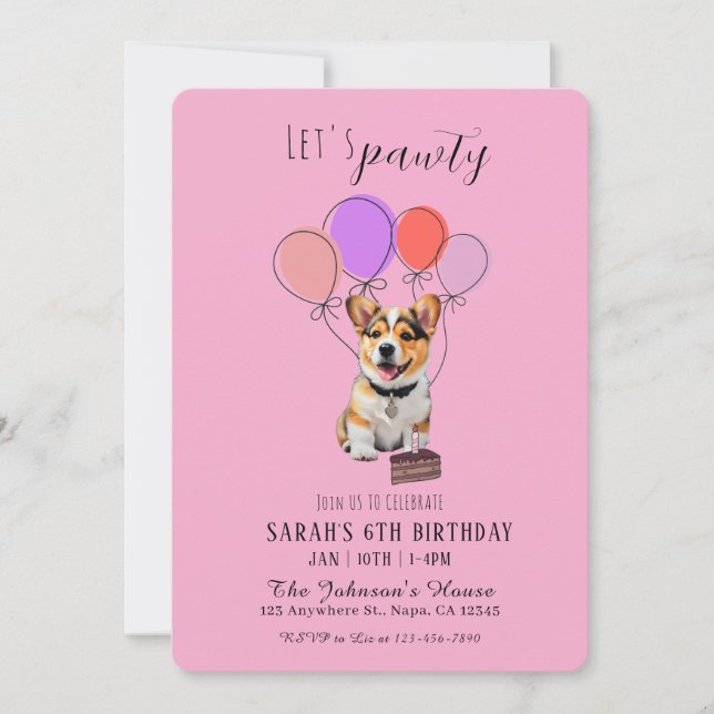 Adorable Playful Pink Corgi Birthday Customizable (Vorderseite)