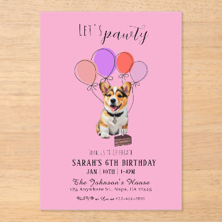 Adorable Playful Pink Corgi Birthday Customizable Acryleinladungen