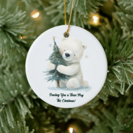 Adorable Polar Bär umarmt Weihnachtsbaum, Niedlich Keramik Ornament