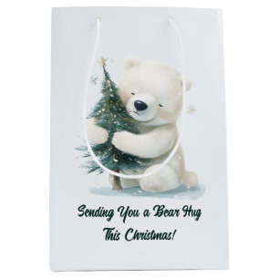 Adorable Polar Bär umarmt Weihnachtsbaum, Niedlich Mittlere Geschenktüte