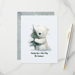 Adorable Polar Bär umarmt Weihnachtsbaum, Niedlich RSVP Karte