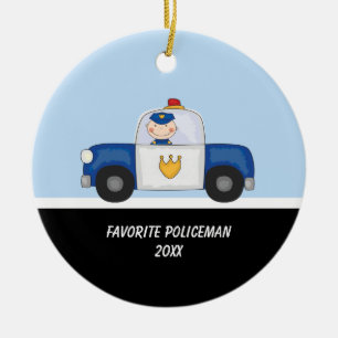 Adorable Policeman in Police Car Ornament