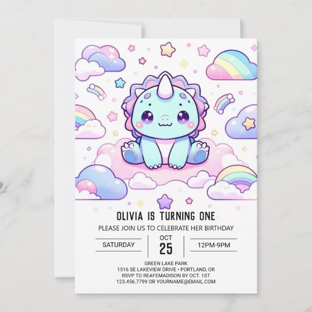 Adorable prähistorische Dinosaurier 1. Geburtstag Einladung (Vorderseite)