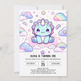 Adorable prähistorische Dinosaurier 1. Geburtstag Einladung