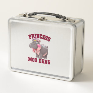 Adorable PRINCESS MOO DENG Baby Hippo Girl Dabbing Metall Brotdose