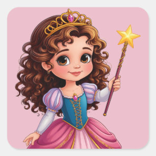 Adorable Prinzessin Holding Magic Wand Quadratischer Aufkleber