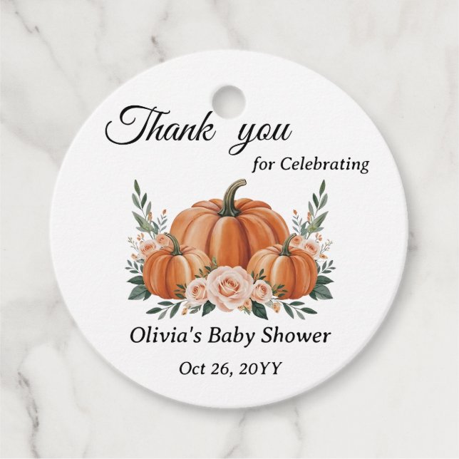 Adorable Pumpkin Floral Baby Dusche Vielen Dank Geschenkanhänger (Vorderseite)