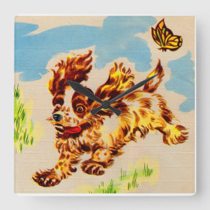 adorable puppy on the run quadratische wanduhr