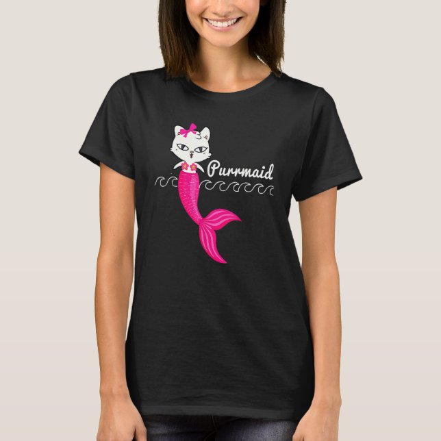 Adorable Purrmaid White Cat Cute Mermaid Beach Gir T-Shirt (Vorderseite)