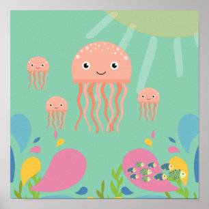 Adorable Quallen in Babyblau, Poster