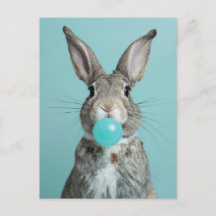 Adorable Rabbit Kauen Blue Bubble Gum Postkarte