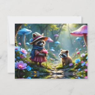 Adorable Raccoon alle mit Rose Gruß gekleidet Postkarte