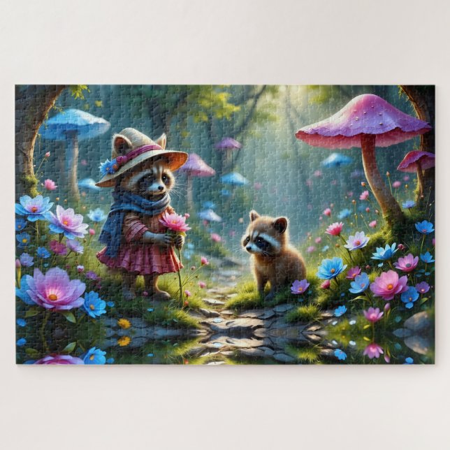 Adorable Raccoon ganz mit Rose gekleidet Puzzle (Horizontal)