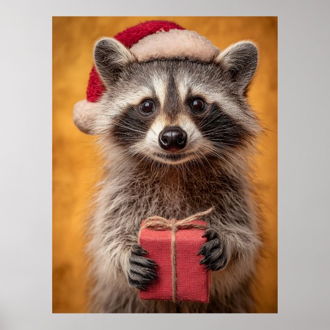 Adorable Raccoon in einer Weihnachtsmannmütze, die Poster (Vorne)