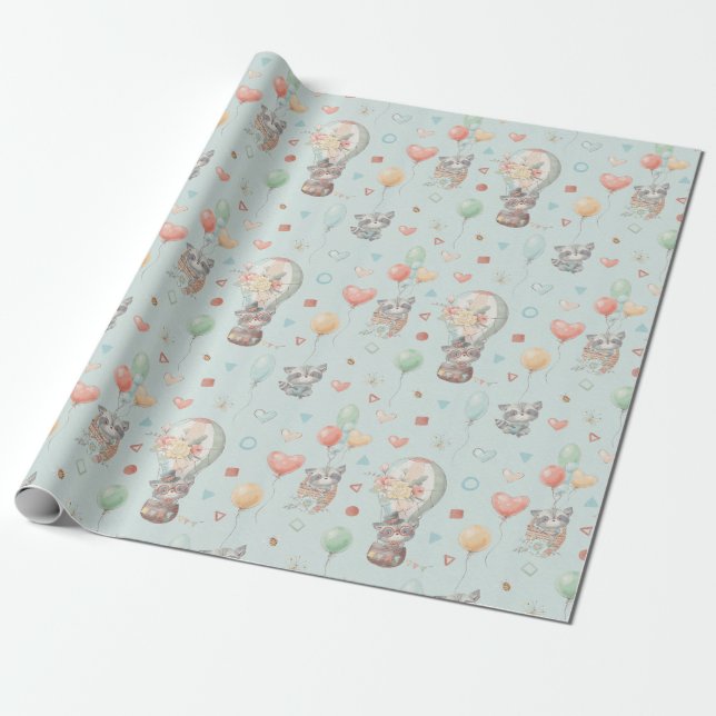 Adorable Racoon Wrapping Paper Geschenkpapier (Ungerollt)