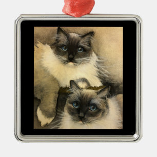 Adorable Ragdoll Katzen mit hellblauen Augen Ornament Aus Metall
