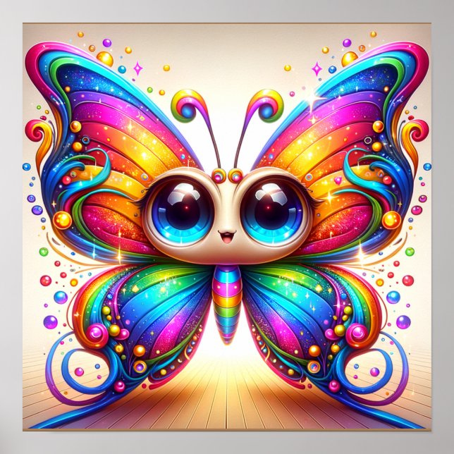 Adorable Rainbow Butterfly macht glücklich Poster (Vorne)