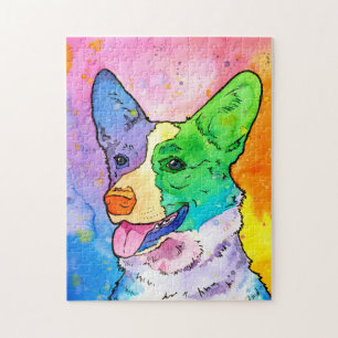 Adorable Rainbow Corgi Watercolor Jigsaw Puzzle