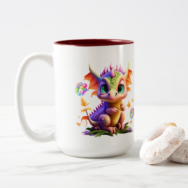 Adorable Rainbow Dragon Design Tasse (Mit Donut)