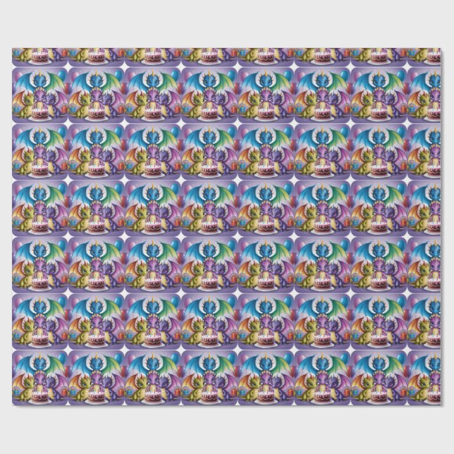 Adorable Rainbow Dragons Geschenkpapier (Flach)