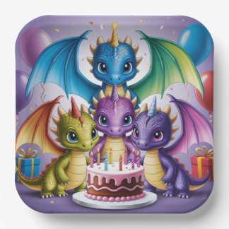 Adorable Rainbow Dragons Pappteller