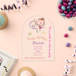 Adorable Rainbow Pink Stick Figure Ballerina Girl Acryleinladungen