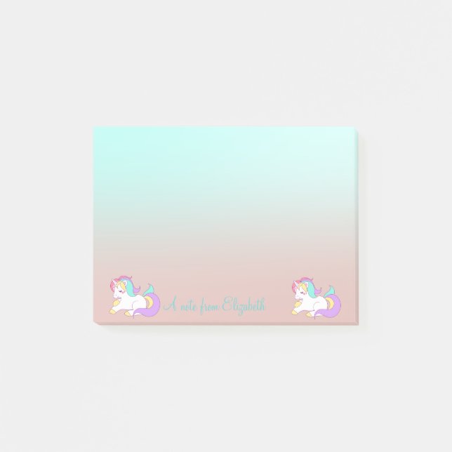Adorable Rainbow Unicorn, Ombre -Personalisiert Post-it Klebezettel (Vorderseite)