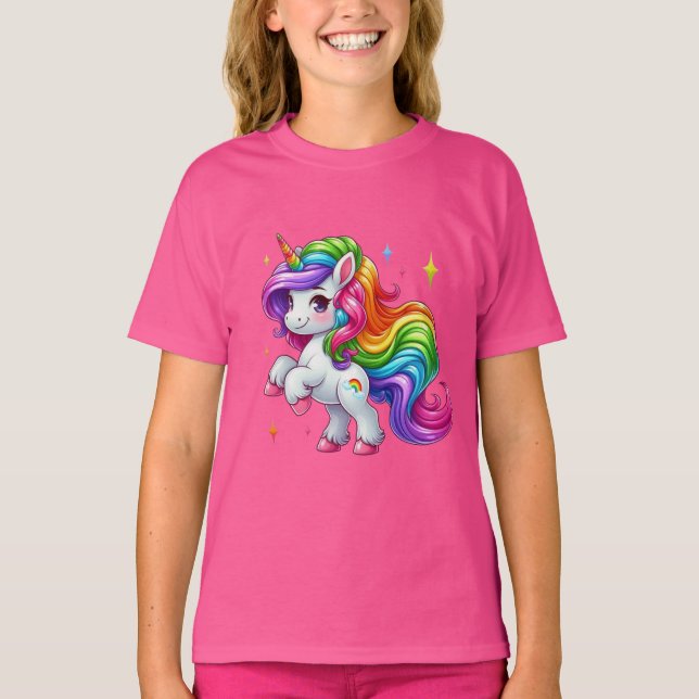 Adorable Rainbow Unicorn with Cloud & Rainbow Mark T-Shirt (Vorderseite)