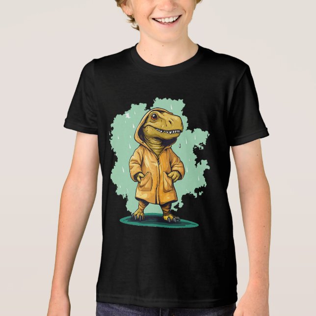 Adorable Rainy Dinosaurier in Raincoat für Laughs Tri-Blend Shirt (Vorderseite)