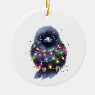 Adorable Raven Christmas Keramik Ornament