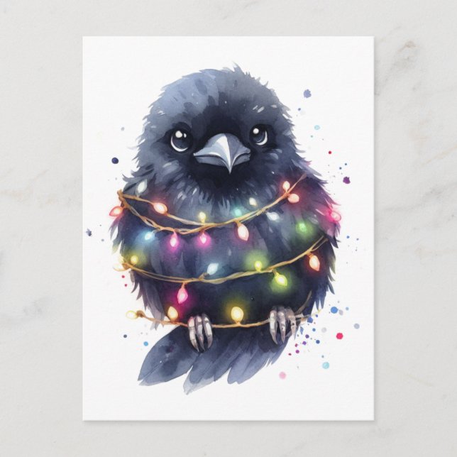 Adorable Raven Christmas Postkarte (Vorderseite)