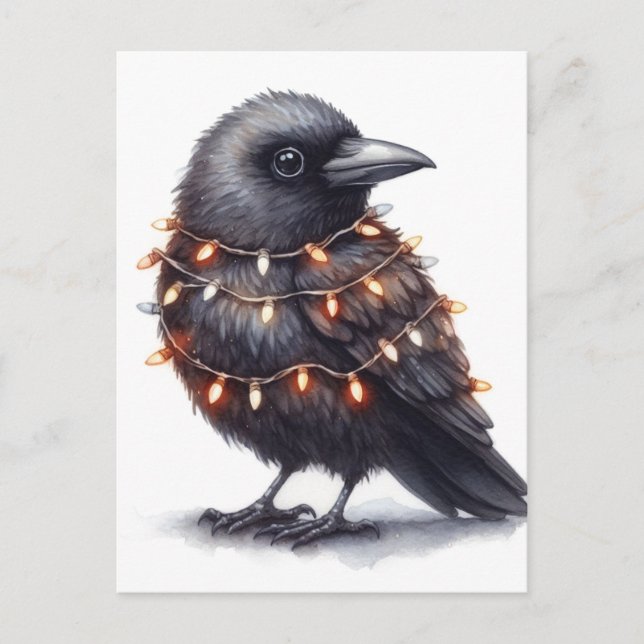 Adorable Raven Christmas Postkarte (Vorderseite)