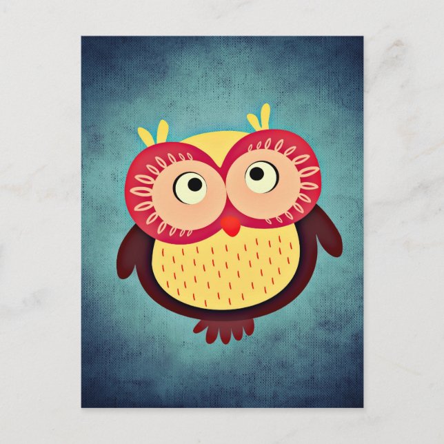 Adorable Red and Yellow Owl Illustration Postkarte (Vorderseite)