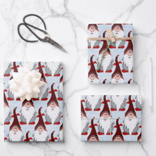 Adorable Red Black Gray Gnome Xmas Weihnachtskids Geschenkpapier Set