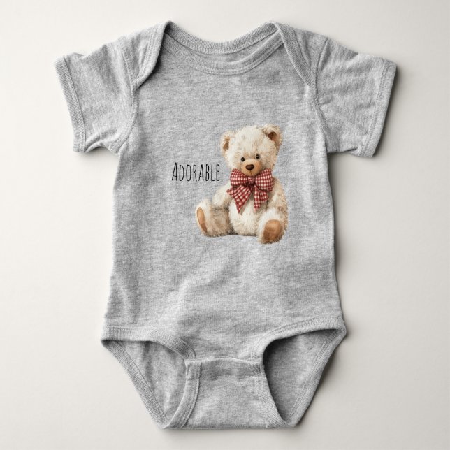 Adorable Red Cream Teddy Bear Baby Strampler (Vorderseite)