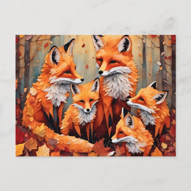 Adorable Red Fox Familie im Herbst Postkarte (Vorderseite)