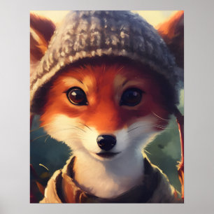 Adorable Red Fox in Kleidung Poster