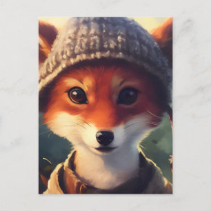 Adorable Red Fox in Kleidung Postkarte