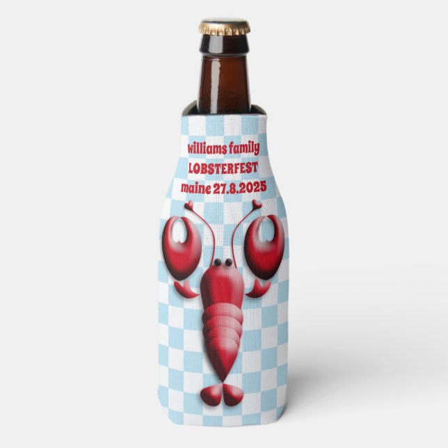 Adorable Red Hummer Herz Pincers Blue Checkered Flaschenkühler (Flaschenvorderseite)