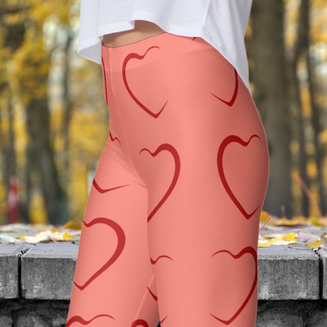 Adorable Red Liebe Hearts Pattern Leggings (Love Hearts on Salmon Pattern Leggings)