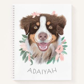 Adorable Red Tri Aussie mit Blume Personalisiert Notizbuch