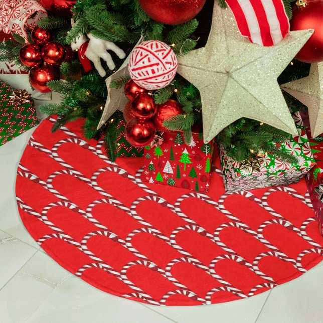 Adorable Red & White Candy Cane Muster Baumrock Polyester Weihnachtsbaumdecke (Adorable Red & White Candy Cane Pattern Tree Skirt)