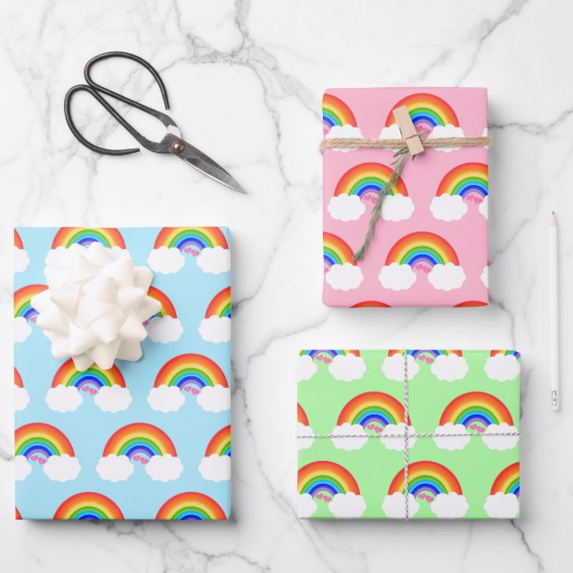 Adorable Regenbogenmuster farbenfroh Geschenkpapier Set (Vorderseite)