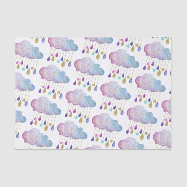Adorable Regenbogenwolken & Gold Baby Girl Dusche Seidenpapier (Vorderseite)