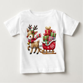 Adorable Reindeer and Sleigh Christmas Design Baby T-shirt