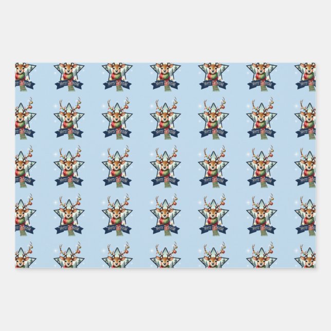 Adorable Rentier Weihnachtsfeier Geschenkpapier Set (Vorderseite)