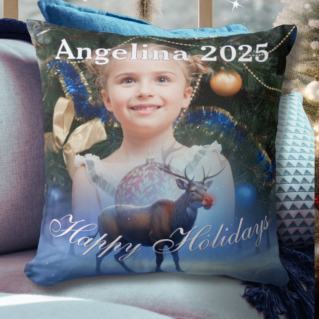 Adorable Rentier Winter Wonderland Foto Kissen (Von Creator hochgeladen)